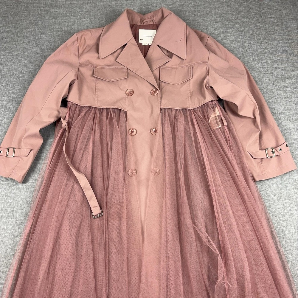 Anthropologie Tulle Skirted Trench Coat Womens M Pink Mauve Balletcore Coquette